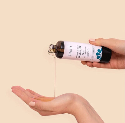 Fushi Cellulite Oil with gotu kola and green coffee to tone, firm and smooth skin.