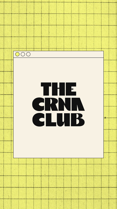 CRNA Club stacked logo on a cream square on top of a yellow tile pattern background