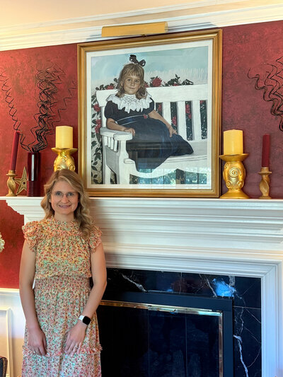 Commissioned painting by Winston Salem Artist of a full body heirloom portrait