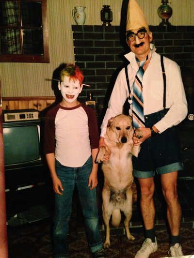 Brent Ray Fraser and Dad with Scotty the Dog 1987