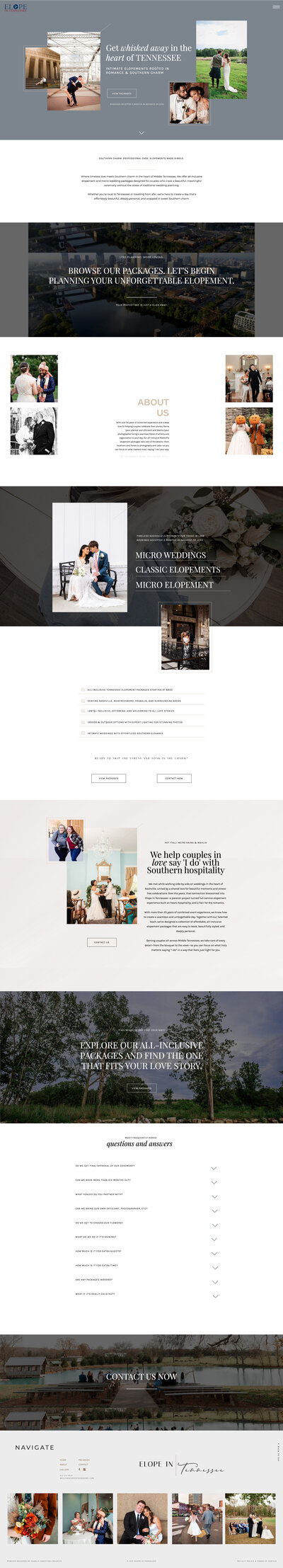 Screen shot of website design for elopement company
