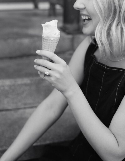 florida engagement photography of woman eating ice cream