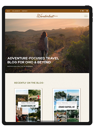 Website design layout for a travel blog featuring vibrant images and engaging travel content.