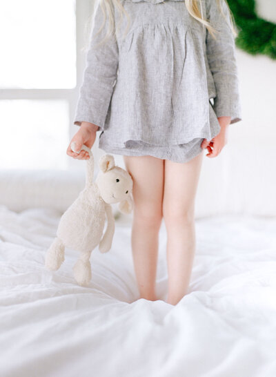 Charlotte Family Photography On Film - Kent Avenue Photography - Girl Standing with her Stuffed Animal