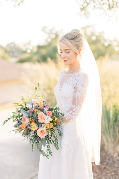 Bridal portrait outside the venue at the country club in Enid, OK