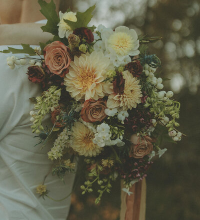 Modern and colourful bridal bouquet  created by Petal & Stem, creative Lethbridge, Alberta wedding florist, featured on the Brontë Bride Vendor Guide.