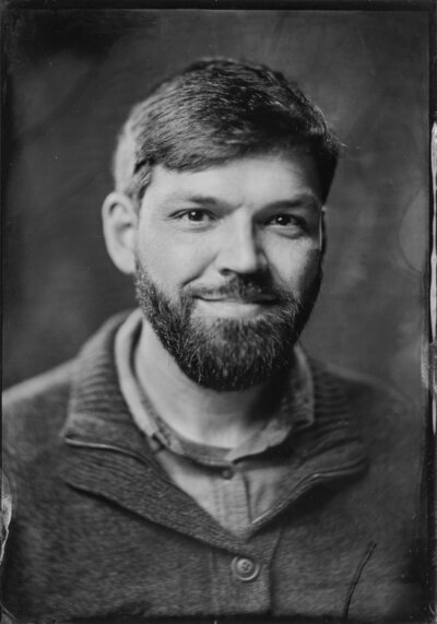 A tintype portrait of Nathan Sottung, a Northern Virginia photographer serving the East Coast and specializing in wedding and portrait photography.