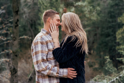 Engagement session near lake arrowhead and sky park in running springs for a forest theme session