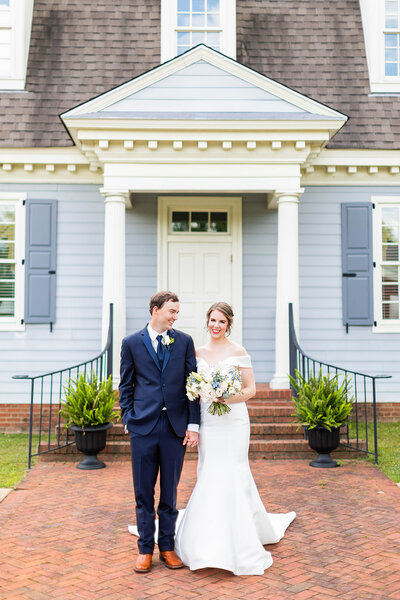 Bride and groom portrait at family home wedding in Alabama