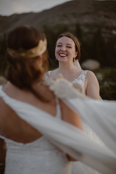 brides smiling