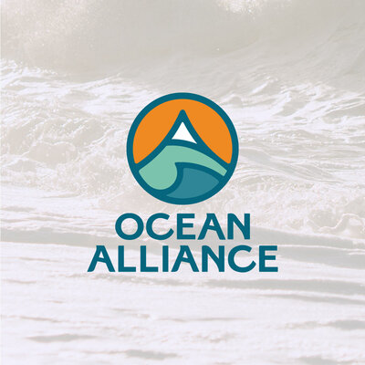 ocean alliance logo overset on an image of ocean waves