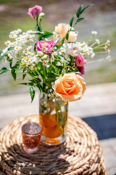 Colorful flowers in a glass vase