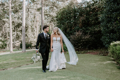 A bride and groom on their wedding day in North Carolina