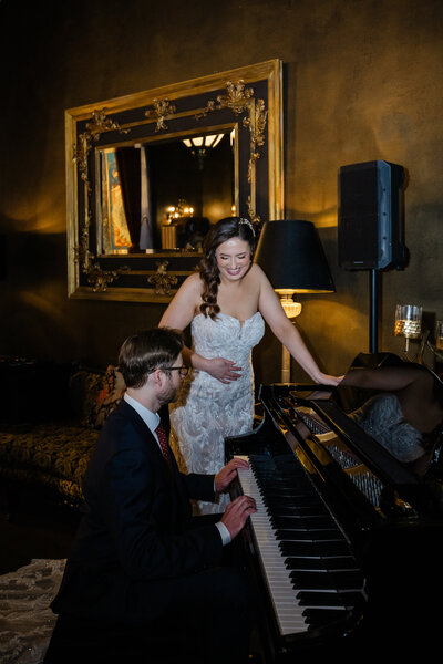 piano room bride and groom at the ruins venue seattle washington