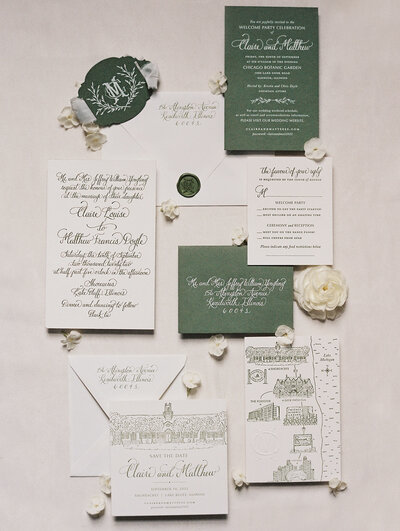 A close photo of the wedding invitations.