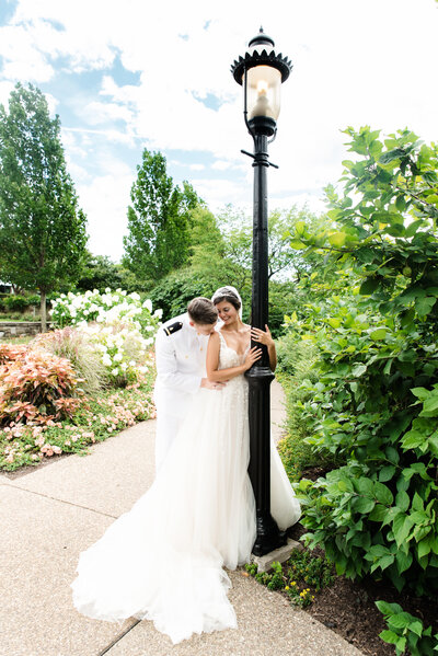 bride and groom at phipps conservatory in pittsburgh