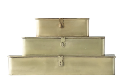 Decorative Metal Boxes, Brass Finish, Set of 3