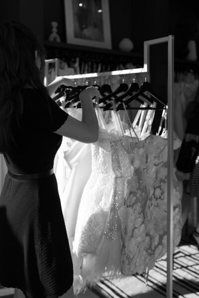 Bride with back turned in open back dress