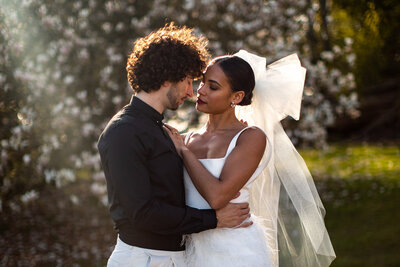 bride with muddy wedding dress