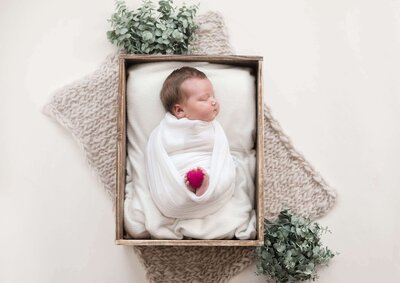 Posed newborn baby girl during an in-home Philadelphia newborn photography session
