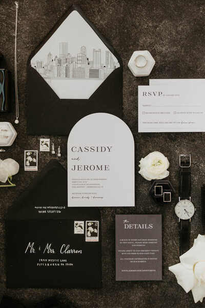 Black and White Wedding Invitation for Pittsburgh Styled Shoot