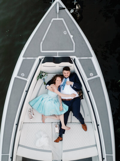 Bride and groom in a boat