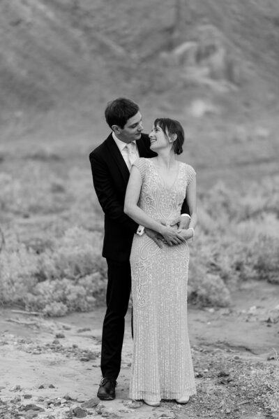 Bride and groom at their Death Valley Oasis wedding