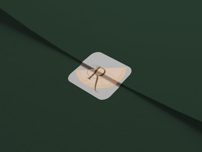 Square sticker on a green envelope