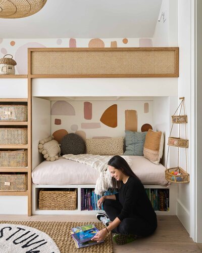 A playful kids room with built-in bunkbeds