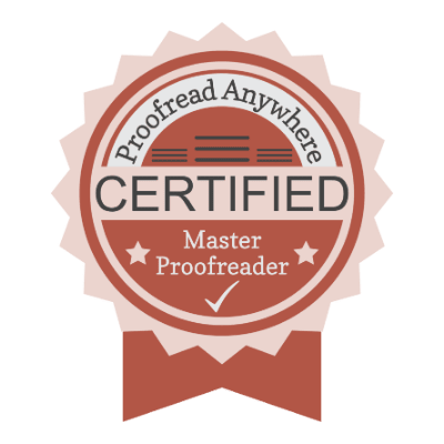 Certified Master Proofreader badge ensuring error-free medical aesthetics copywriting and FDA compliant content