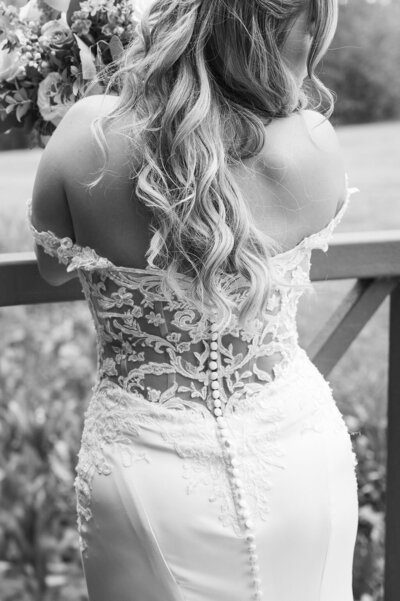 up close details of lace wedding gown