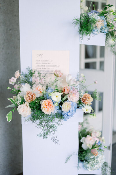 wedding seating chart blue with flowers