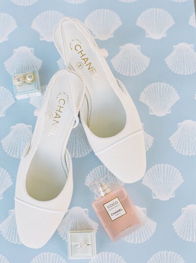 editorial wedding day detail photo of bridal shoes