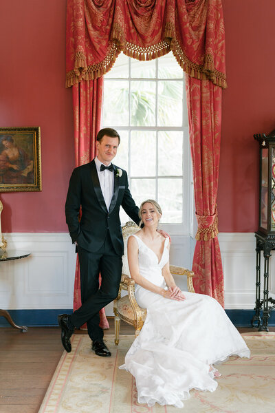 Bride and groom at William Aiken House. Charleston Bride Weddings. Charleston destination wedding photographer.