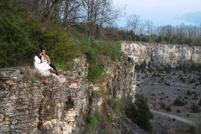 Couple overlooks rocky gorge