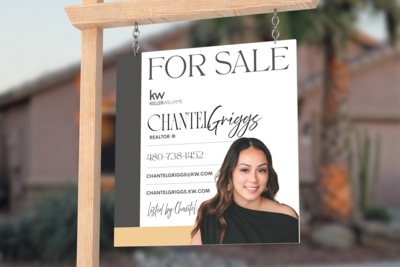 Luxurious and modern For Sale sign designed for a powerhouse woman in real estate who wanted a sophisticated brand identity that still felt approachable.