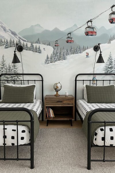 Alpine Mountain Ski Resort Full Mural - Peel & Stick _ 4 ft (h) x 19 in (w)