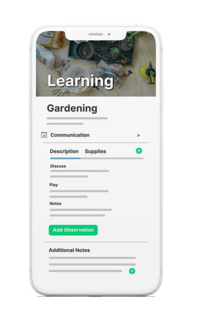 Preschool learning home screen for childcare software.
