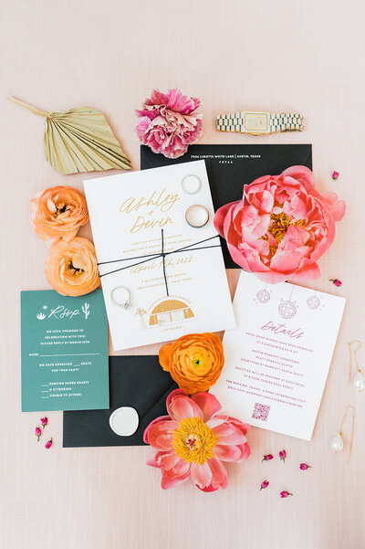 Colorful wedding invitation by Austin wedding planners