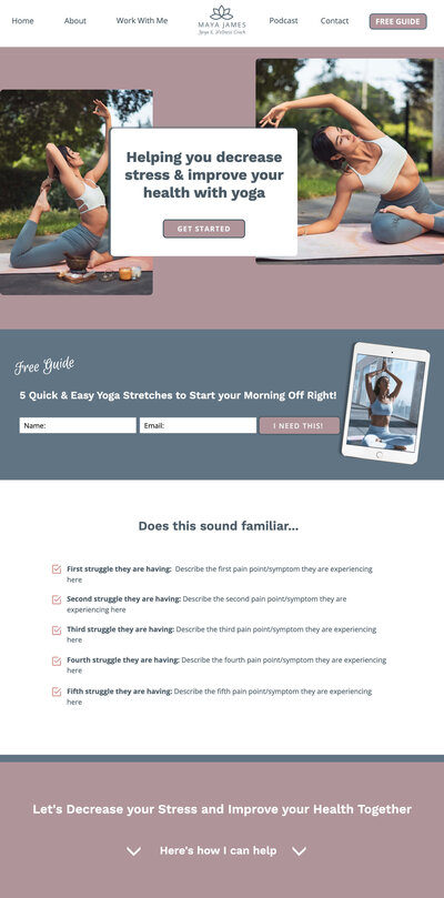 Ipad vertical website mockup of Maya James yoga website