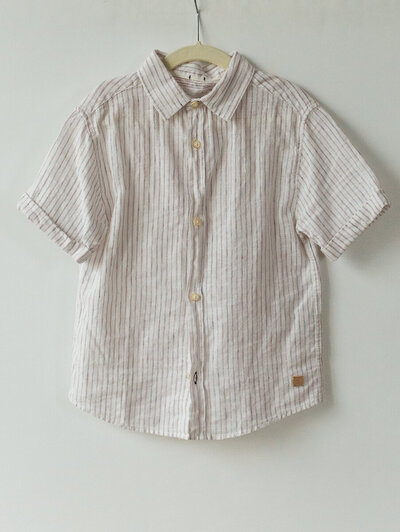 pink & blue striped white collared shirt for boys