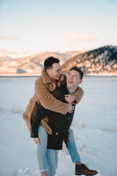 A LGBTQ+ friendly engagement photo session during winter near Breckenridge, Colorado.