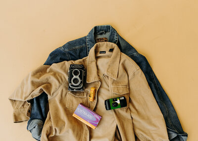 corduroy jacket with film cameras