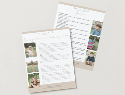 two inside pages of a senior guide template for photographers
