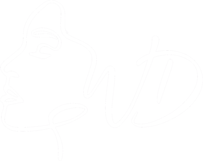 Initials WD next to a silhouette of a woman's face