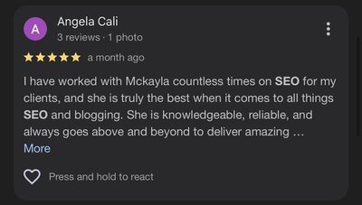 I have worked with Mckayla countless times on SEO for my clients, and she is truly the best when it comes to all things SEO and blogging. She is knowledgeable, reliable, and always goes above and beyond to deliver amazing