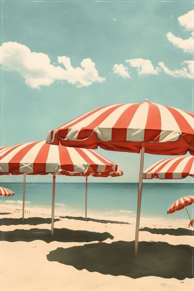 Vintage image with umbrellas on beach
