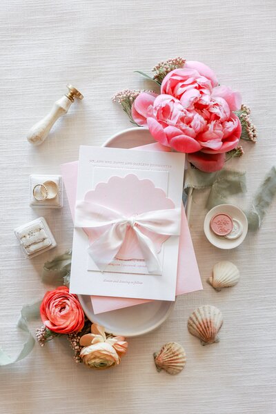 pink and white wedding stationery