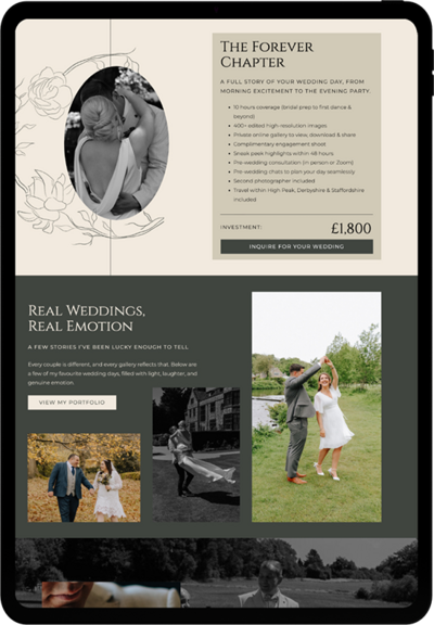Ipad view of wedding and lifestyle photographer showit website design2