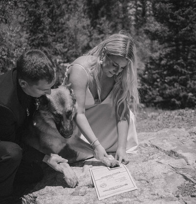 bride and groom hiking